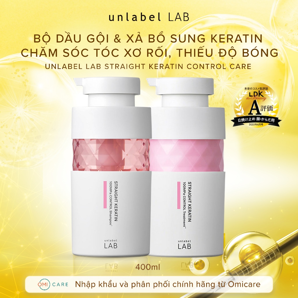 Bộ Dầu Gội Xả UNLABEL LAB Keratin Phục Hồi Dưỡng Tóc Mềm Mượt Giảm Xơ Rối 400ml
