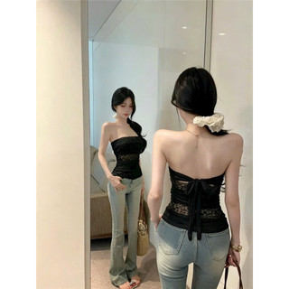 LT - Áo quây ren ngang, lưng buộc nơ, ren giãn free size, Style cá tính 1796
