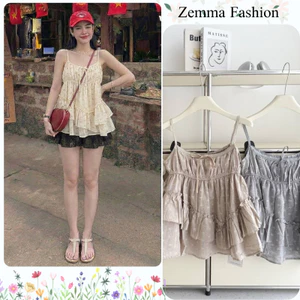 Áo babydoll áo hai dây bản nhỏ hoa nhí vintage nhiều tầng bồng bềnh giấu bụng tôn dáng HCOM27481