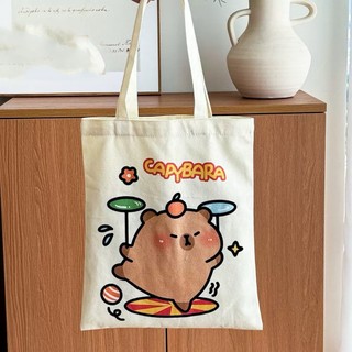 Túi tote có khóa in hình Cappybara hình hoa dễ thương túi vải canvas tote nhiều họa tiết hoạt hình thời trang tota0329