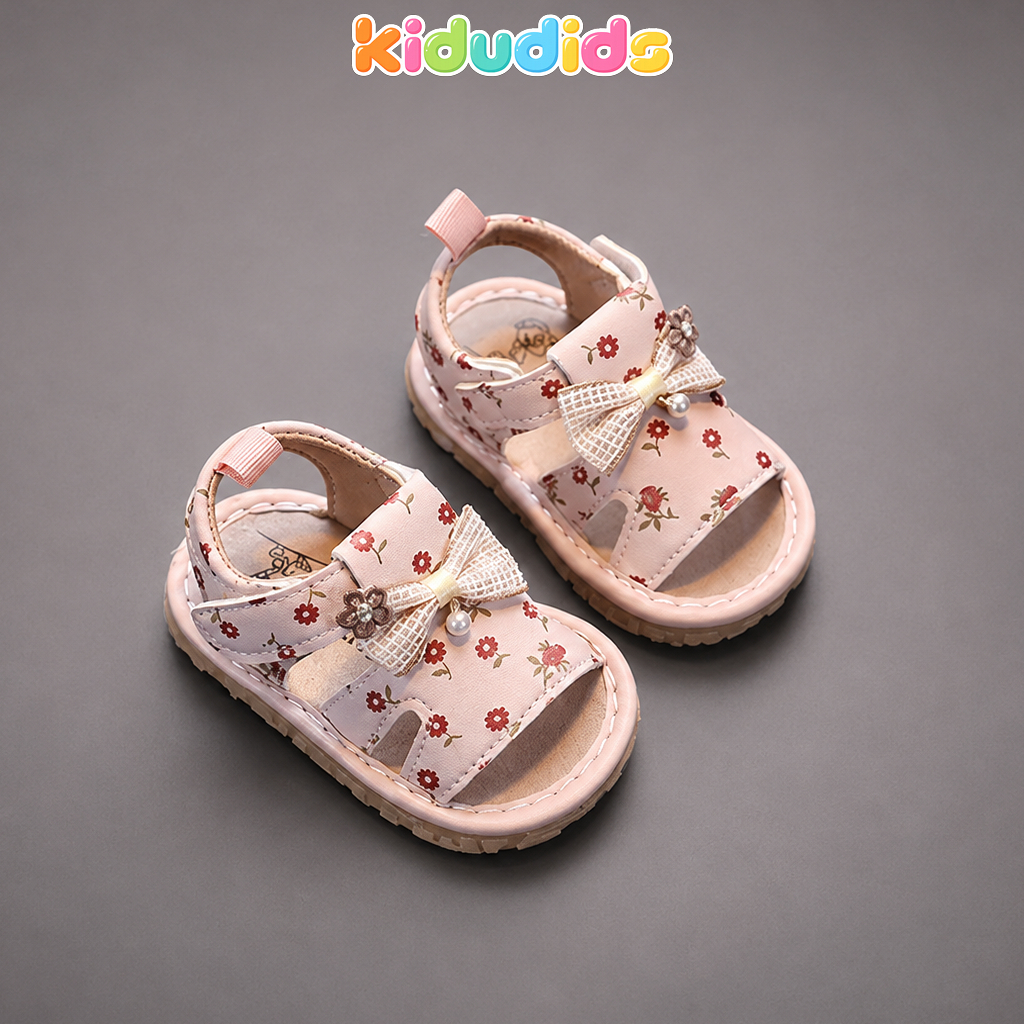 Sandal Bé Gái Tập Đi Kidudids Hoa Nhí Đính Nơ Công Chúa Size 16-20 Chống Trượt Êm Chân