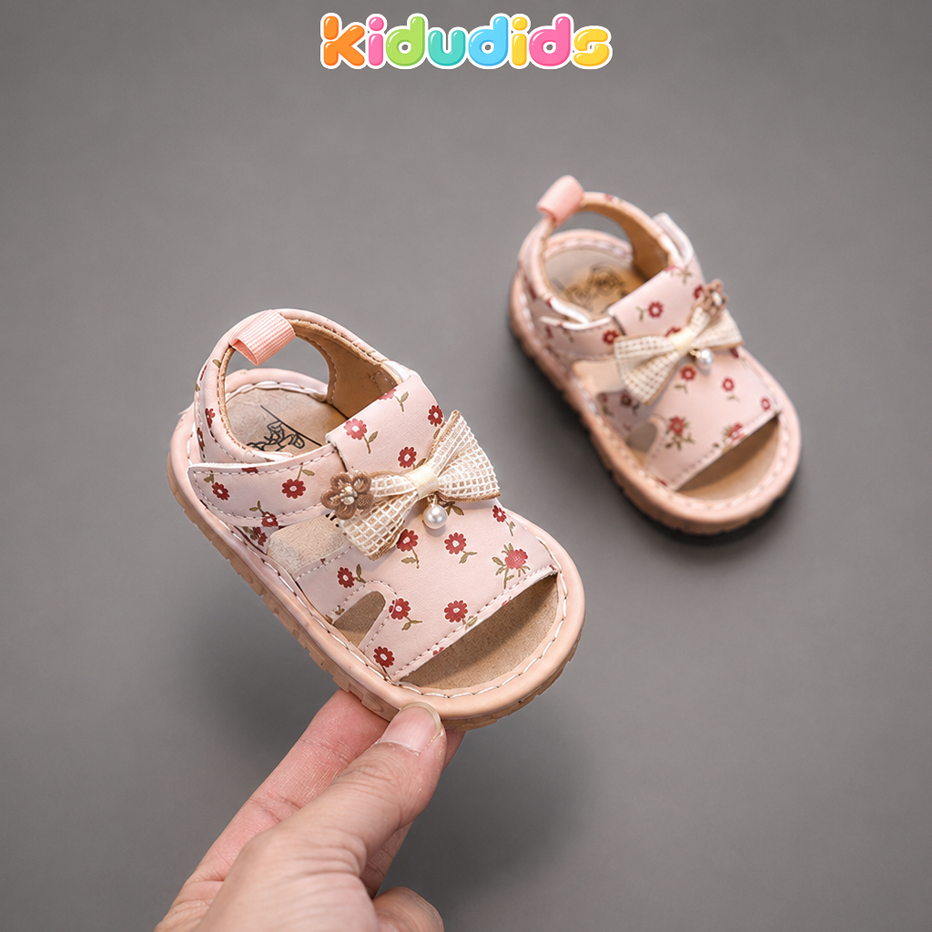 Sandal Bé Gái Tập Đi Kidudids Hoa Nhí Đính Nơ Công Chúa Size 16-20 Chống Trượt Êm Chân
