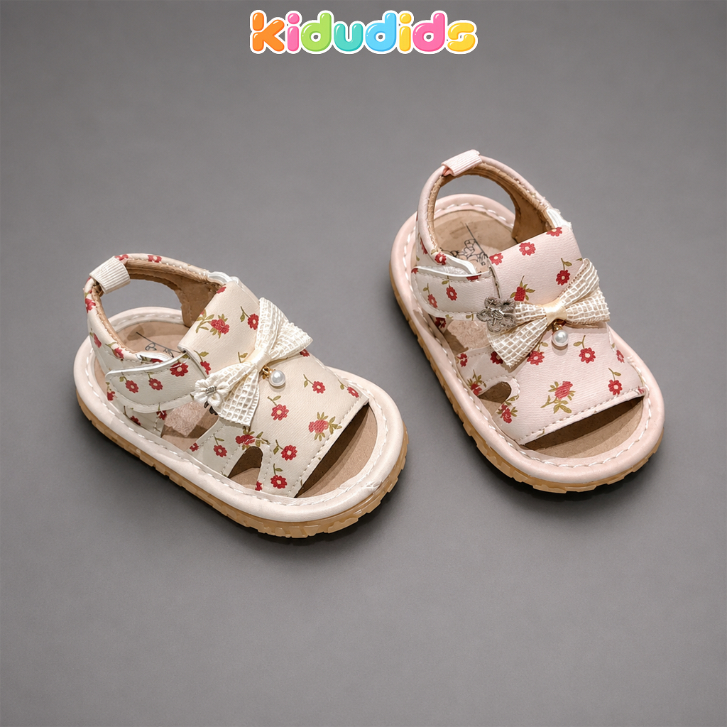 Sandal Bé Gái Tập Đi Kidudids Hoa Nhí Đính Nơ Công Chúa Size 16-20 Chống Trượt Êm Chân