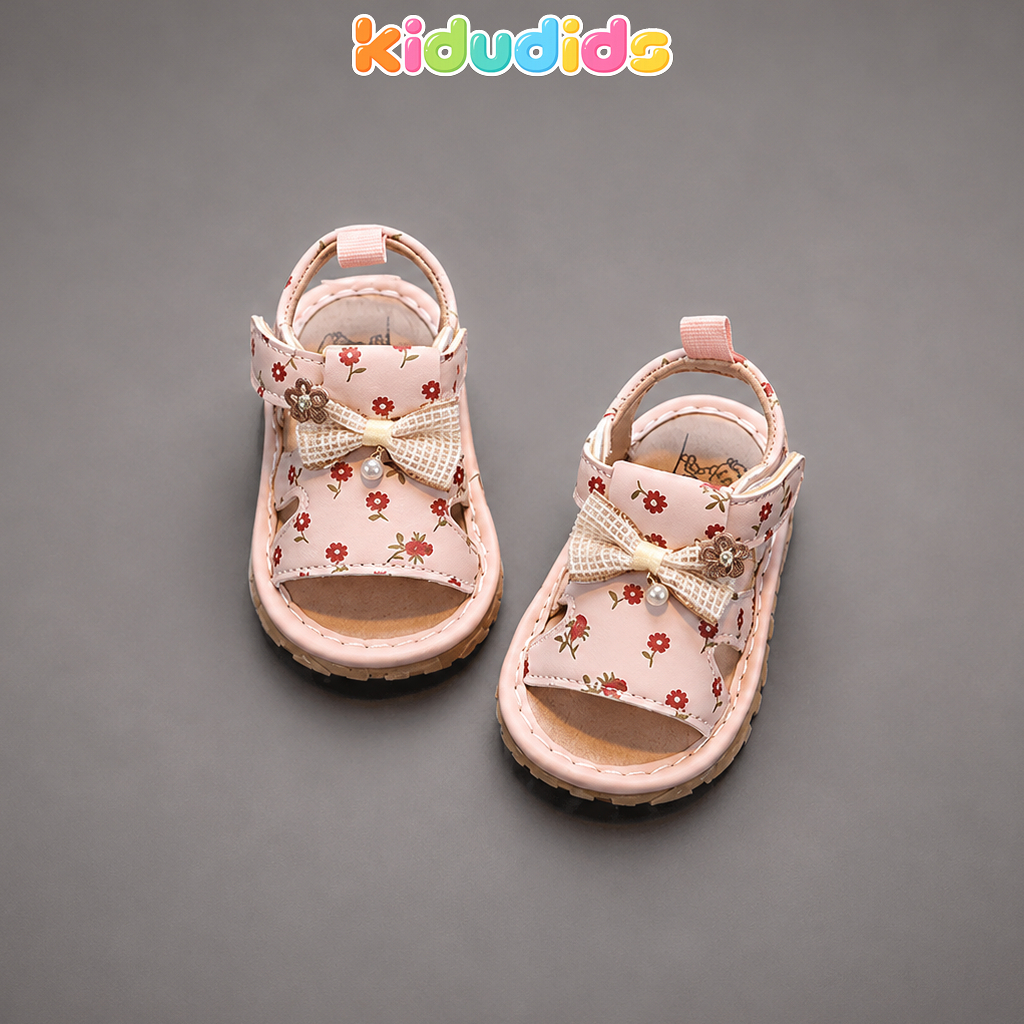 Dép Bé Gái Có Còi KiDuDiDs Size 16-20 Chống Trơn Êm Chân Đính Nơ Hoa Xinh Dễ Thương
