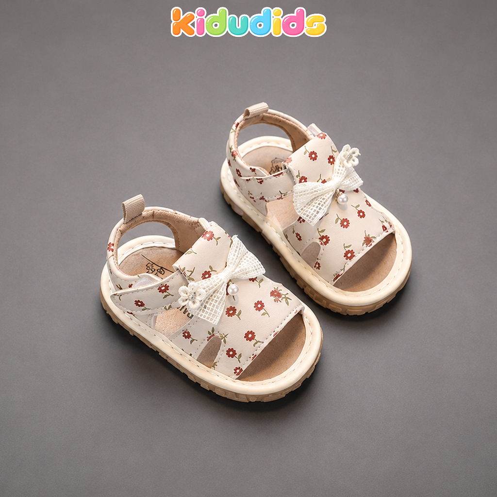 Dép Bé Gái Có Còi KiDuDiDs Size 16-20 Chống Trơn Êm Chân Đính Nơ Hoa Xinh Dễ Thương