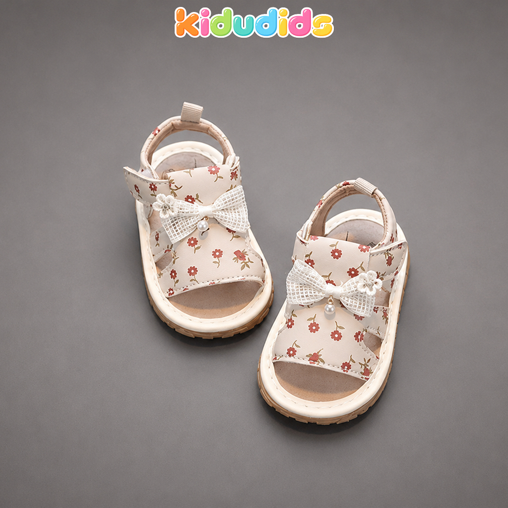 Sandal Bé Gái Tập Đi Kidudids Hoa Nhí Đính Nơ Công Chúa Size 16-20 Chống Trượt Êm Chân
