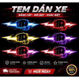 Combo 2 Tem dán xe lightning nắm đấm sấm sét , tem nổi 3D, tem chống nước, SIZE 10x3cm