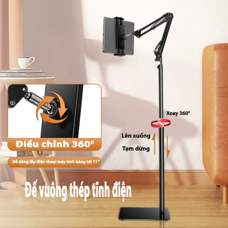 Chân đỡ ipad, Giá kẹp điện thoại đa năng hợp kim nhôm chỉnh xoay 360° đế đúc chắc chắn quay video, giải trí chống rung