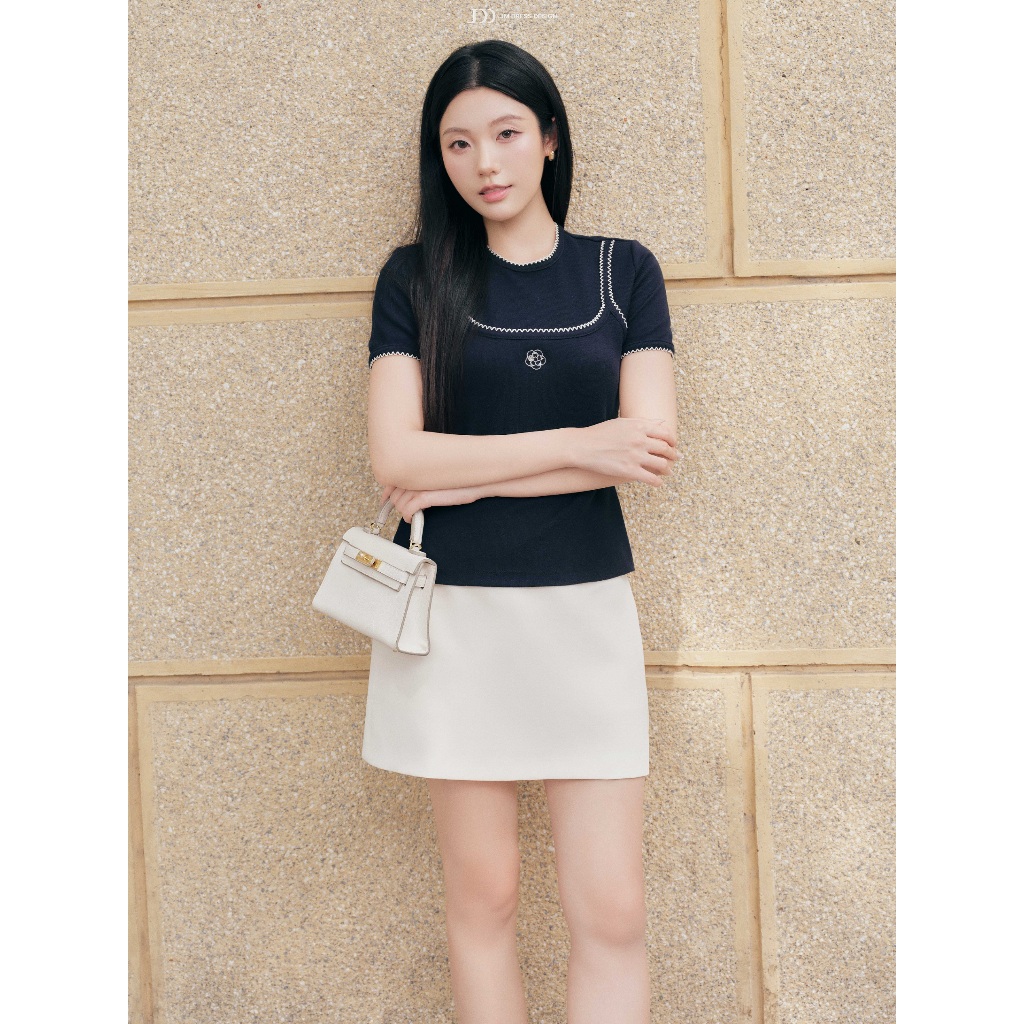 Áo Kiểu Cổ Tròn Giả 2 Dây 2T43.2606, Áo Thun Nữ Dệt Kim Form Ôm Nhẹ Slimfit Phong Cách Hàn Quốc, Tiếu Thư Công Sở By JM
