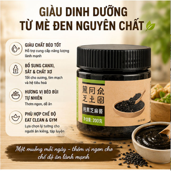 Xốt Tương Mè Đen Ăn Kiêng 200G - Mè Đen Nguyên Chất Thơm Béo Healthy Eat Clean, Trộn Salad Chấm Rau Củ