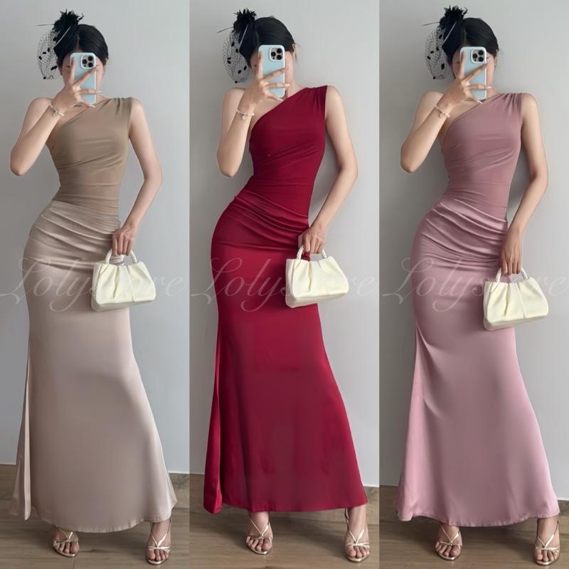 Đầm body nữ đi tiệc thiết kế lệch vai 2 chất liệu mềm mịn Lolystore HL271