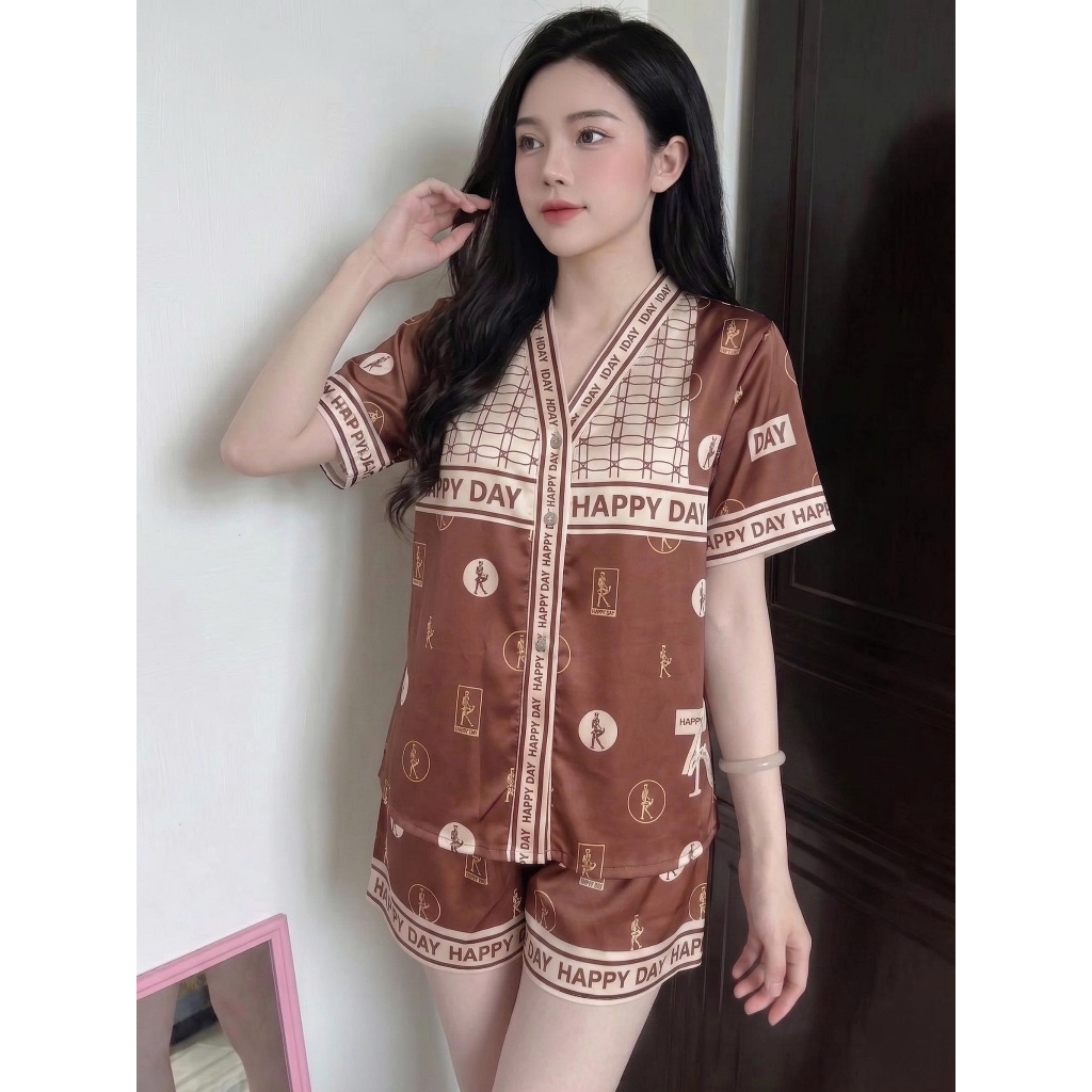 H06 Set Pijama Lụa Cổ Gập Dài Quần Ngắn Hoạ Tiết FREESIZE 40-65kg Chất Liệu Cao Cấp Mềm Mịn Mượt Mát Thoáng Khí Sang Trọ