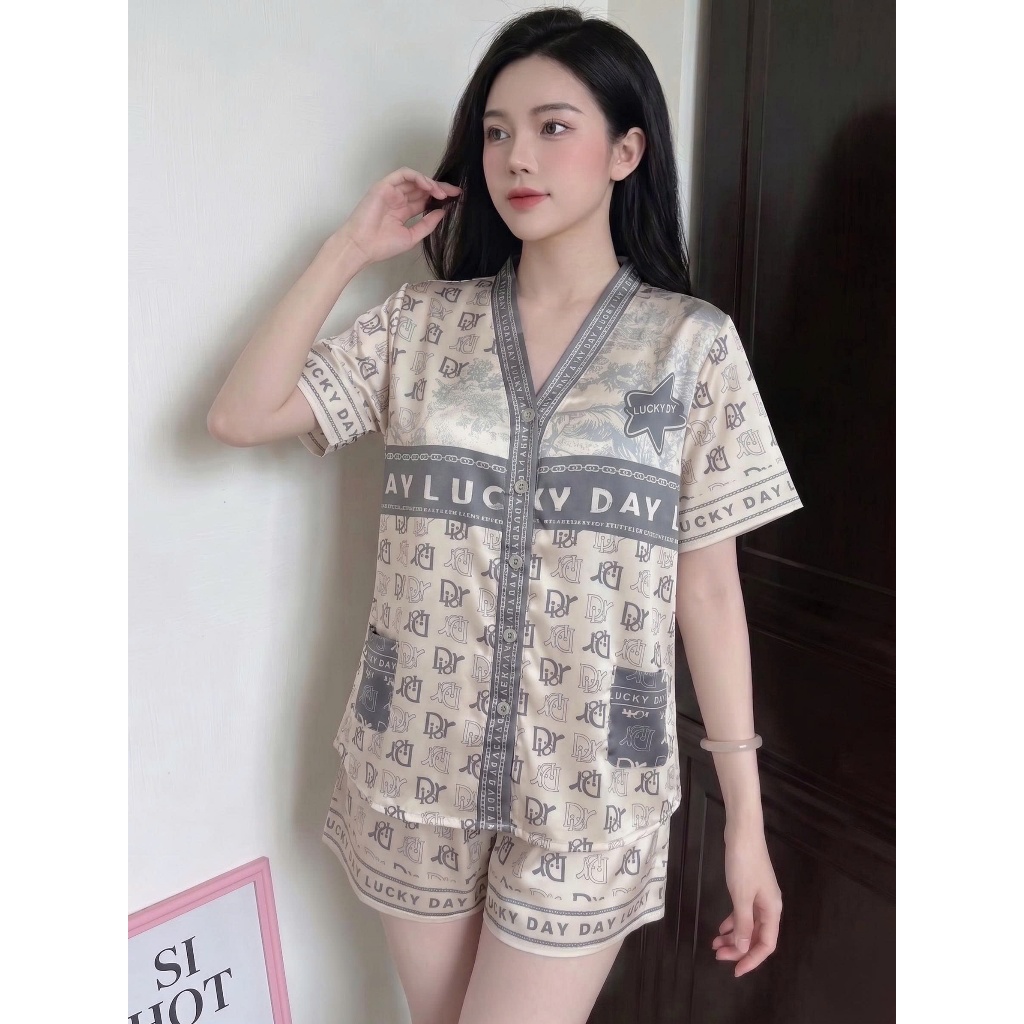 H06 Set Pijama Lụa Cổ Gập Dài Quần Ngắn Hoạ Tiết FREESIZE 40-65kg Chất Liệu Cao Cấp Mềm Mịn Mượt Mát Thoáng Khí Sang Trọ