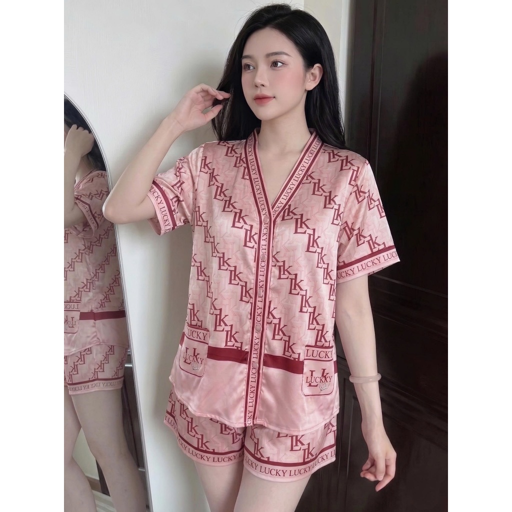 H06 Set Pijama Lụa Cổ Gập Dài Quần Ngắn Hoạ Tiết FREESIZE 40-65kg Chất Liệu Cao Cấp Mềm Mịn Mượt Mát Thoáng Khí Sang Trọ