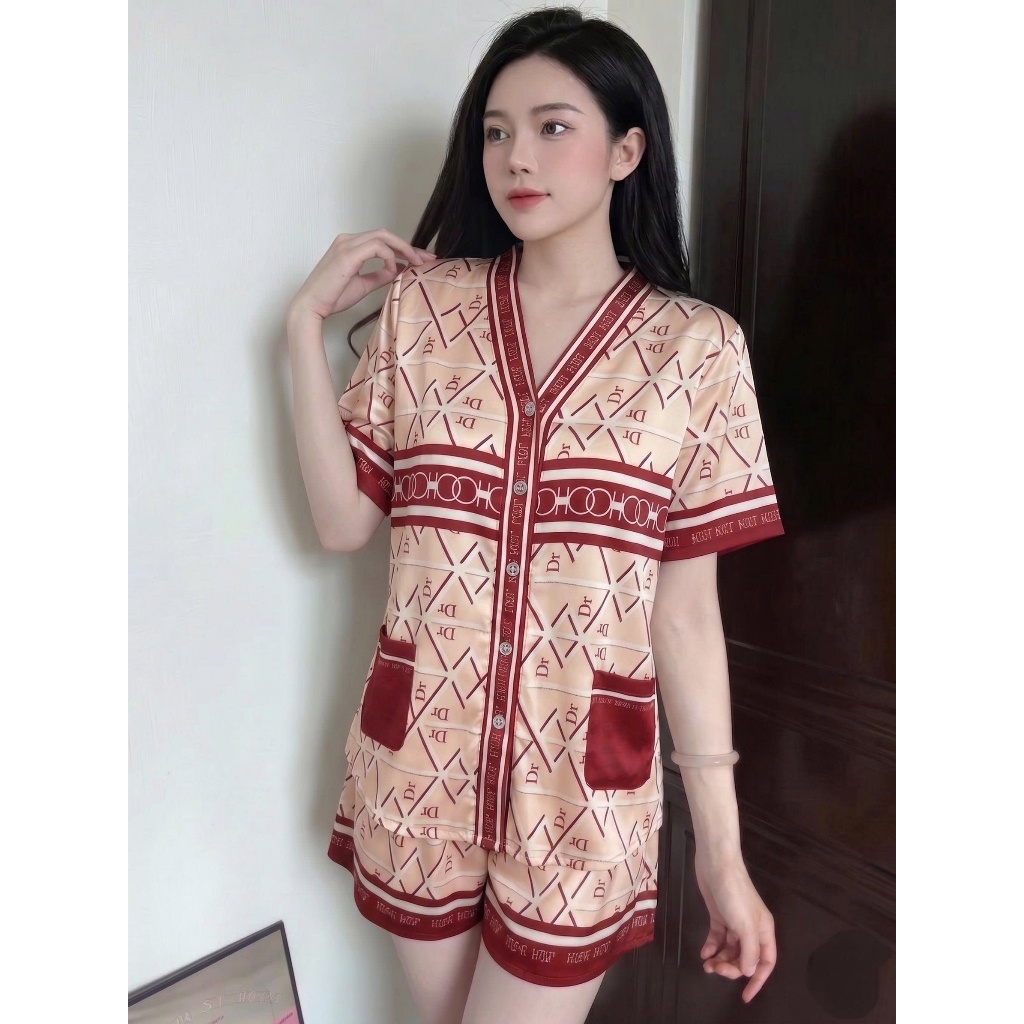 H06 Set Pijama Lụa Cổ Gập Dài Quần Ngắn Hoạ Tiết FREESIZE 40-65kg Chất Liệu Cao Cấp Mềm Mịn Mượt Mát Thoáng Khí Sang Trọ
