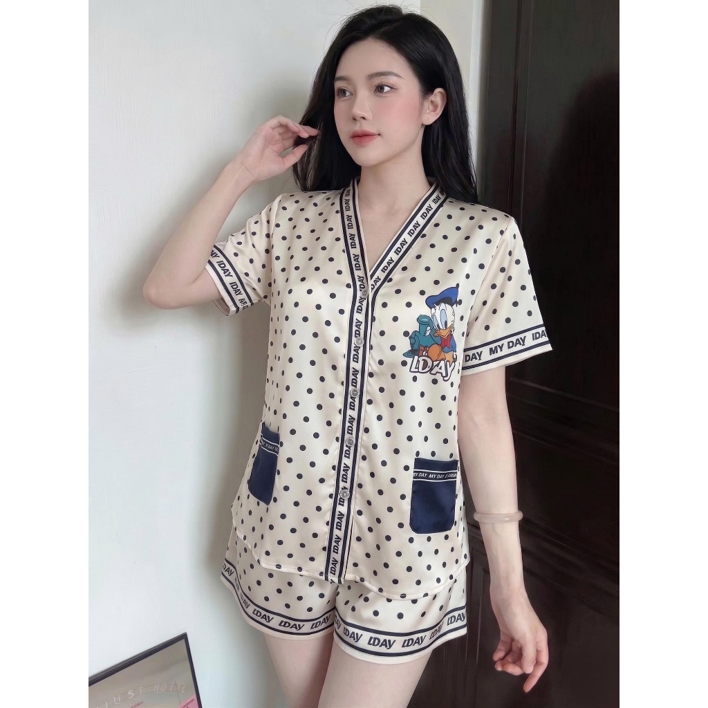 H06 Set Pijama Lụa Cổ Gập Dài Quần Ngắn Hoạ Tiết FREESIZE 40-65kg Chất Liệu Cao Cấp Mềm Mịn Mượt Mát Thoáng Khí Sang Trọ
