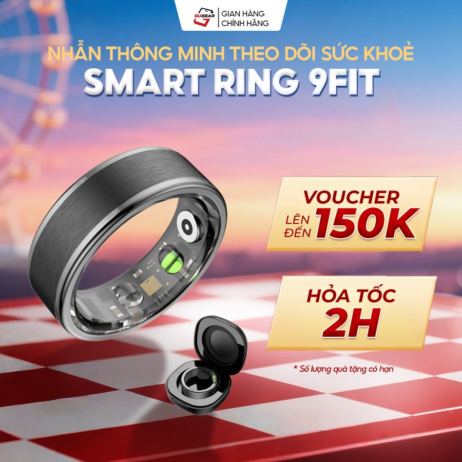Nhẫn Thông Minh 9Fit, Smart Ring Theo Dõi Sức Khoẻ, Bước chân,  Đo Nhịp Tim, Giấc Ngủ, Chống Nước IP6 - Hàng chính hãng