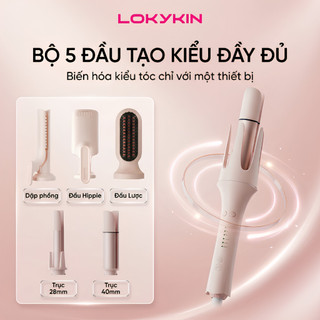 Máy uốn tóc xoăn tự động 6IN1 Lokykin, 3 trục thay đổi đường kính uốn 28/32/40mm và 1 đầu lược + 1 hippie + 1 dập phồng