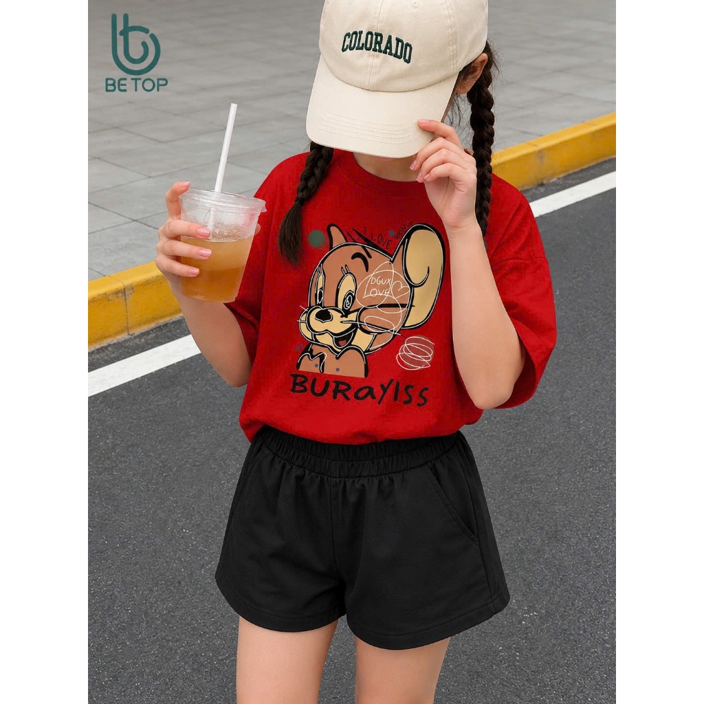 Áo Thun Chuột Jerry BETOP, Áo Phông Unisex Cotton 100% Mềm Mịn, Hình In Cao Cấp Cho Bé Trai Bé Gái 12-45kg