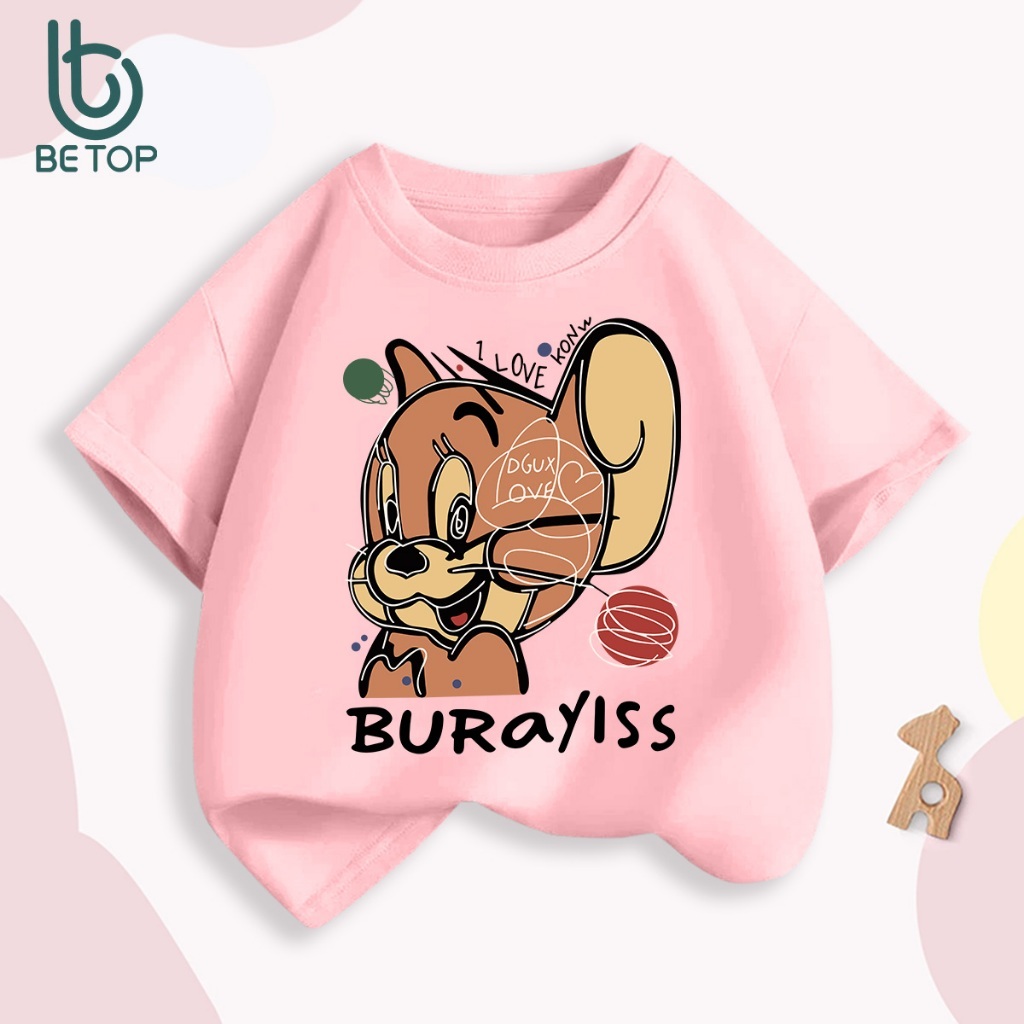 Áo Thun Chuột Jerry BETOP, Áo Phông Unisex Cotton 100% Mềm Mịn, Hình In Cao Cấp Cho Bé Trai Bé Gái 12-45kg