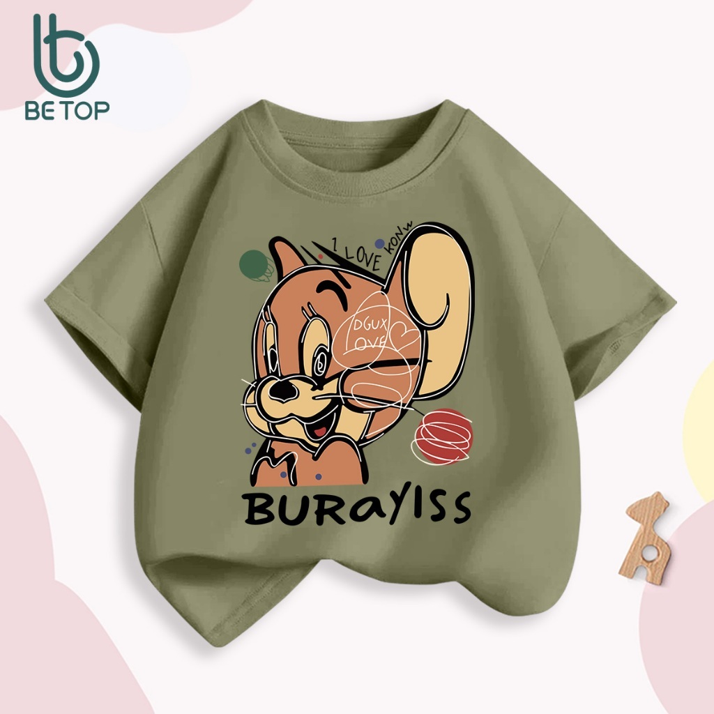 Áo Thun Chuột Jerry BETOP, Áo Phông Unisex Cotton 100% Mềm Mịn, Hình In Cao Cấp Cho Bé Trai Bé Gái 12-45kg