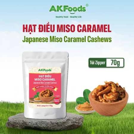 Hạt Điều Miso Caramel AKFoods Túi 70gr - Giòn Béo Thơm Ngon, Ăn Vặt Lành Mạnh