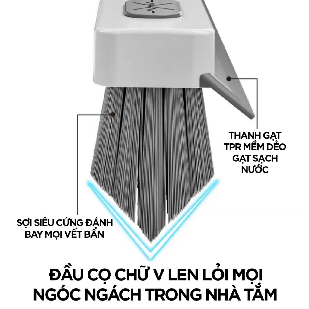 Cây chà sàn nhà tắm đa năng 2 trong 1, chổi chà sàn kèm thanh gạt nước xoay 180 độ tiện lợi SOJIMOP C15