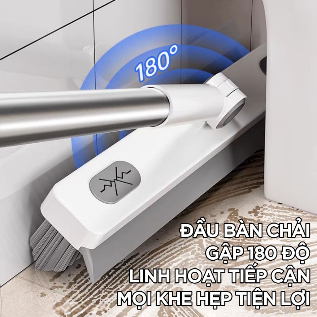 Cây chà sàn nhà tắm đa năng 2 trong 1, chổi chà sàn kèm thanh gạt nước xoay 180 độ tiện lợi SOJIMOP C15