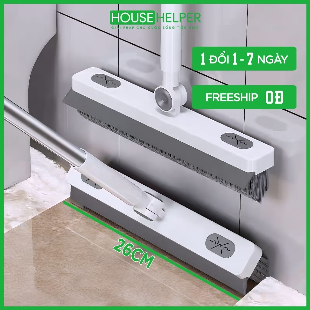 Cây chà sàn nhà tắm đa năng 2 trong 1, chổi chà sàn kèm thanh gạt nước xoay 180 độ tiện lợi SOJIMOP C15
