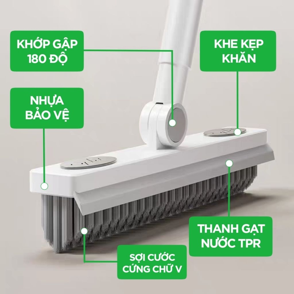 Cây chà sàn nhà tắm đa năng 2 trong 1, chổi chà sàn kèm thanh gạt nước xoay 180 độ tiện lợi SOJIMOP C15