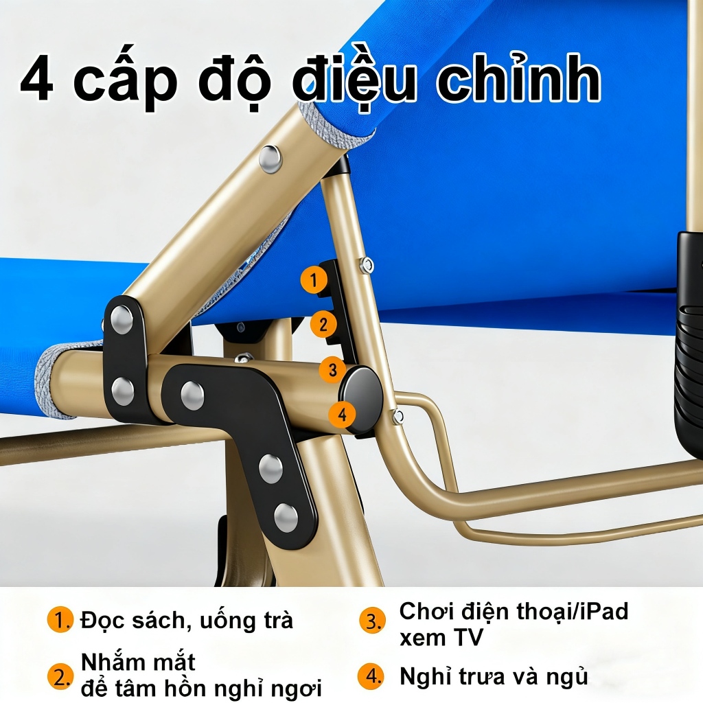 Giường gấp CONOCO vải Oxford thoáng khí tựa lưng 4 nấc nhẹ dễ mang theo