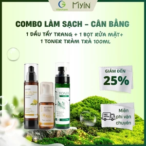 COMBO LÀM SẠCH- CÂN BẰNG: 1 CHAI DẦU TẨY TRANG+ 1 CHAI BỌT RỬA MẶT+ 1 CHAI TONER MYIN 100ML