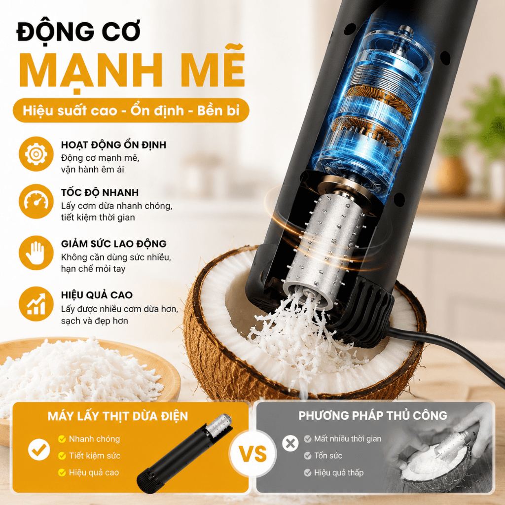 Máy Lấy Thịt Dừa Điện Cầm Tay | Dao Bào Dừa Đa Năng | Nạo Rau Quả Tiện Lợi | Tiết Kiệm Thời Gian Và Công Sức