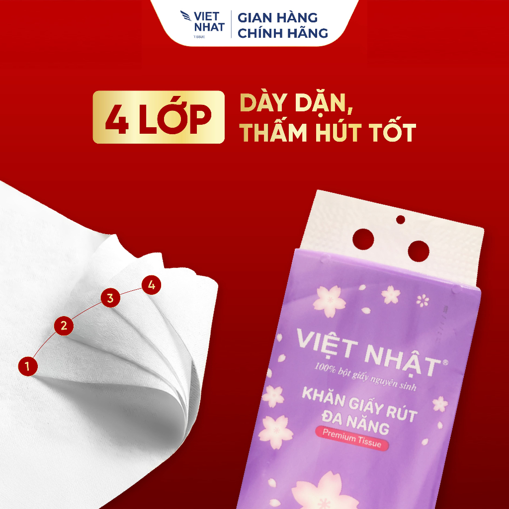 [MUA 6 TẶNG 4] Giấy Rút Treo Tường Việt Nhật 1280 tờ An Toàn, Thấm Hút Tốt, Mềm Mại, Đạt Chuẩn Chất Lượng