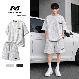 Set Bộ Nam Oversize Wash Loang Form Rộng Áo Thun Quần Short Streetwear BHN99  Trắng Loang