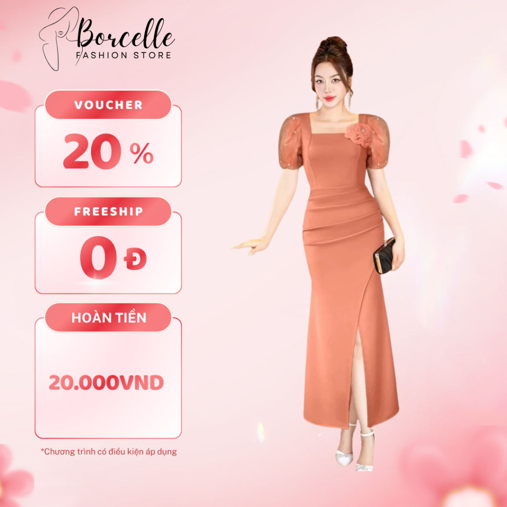 Váy Dự Tiệc Trung Niên Bigsize - Đầm Dự Tiệc Đi Ăn Cưới Thiết Kế Sang Trọng Cổ Vuông Tay Vol Đính Ngọc Bông 3D TK38