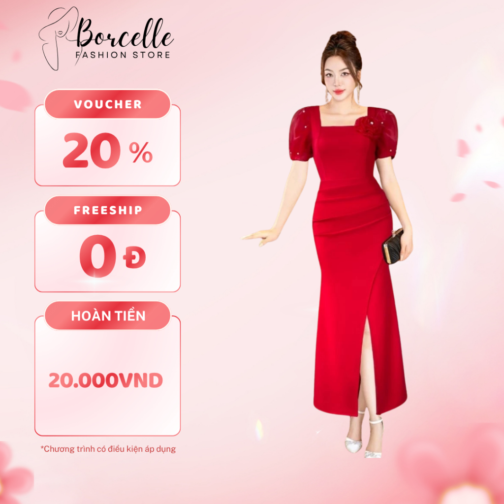 Váy Dự Tiệc Trung Niên Bigsize - Đầm Dự Tiệc Đi Ăn Cưới Thiết Kế Sang Trọng Cổ Vuông Tay Vol Đính Ngọc Bông 3D TK38