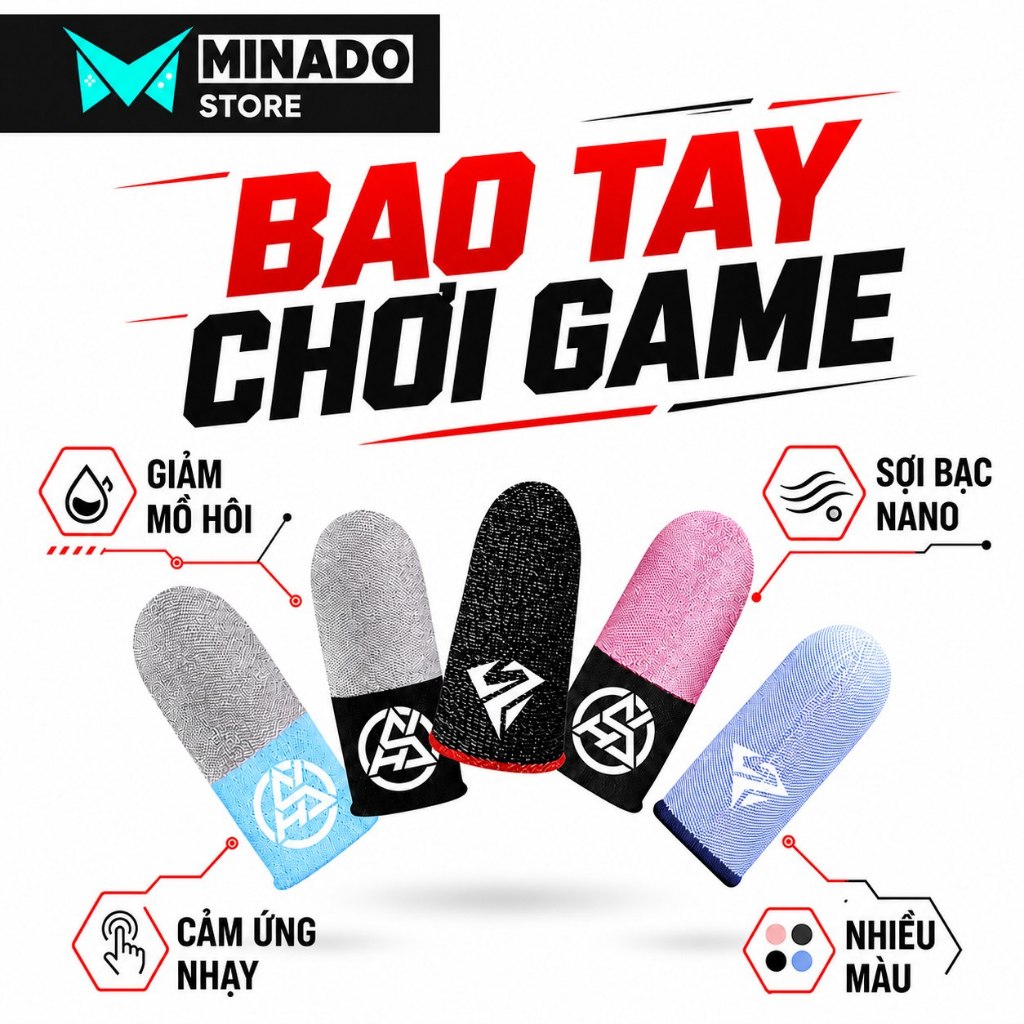 Bao tay chơi game ff Pubg Liên Quân siêu nhạy sợi bạc SHEZI - găng tay chơi game cao cấp - Minado
