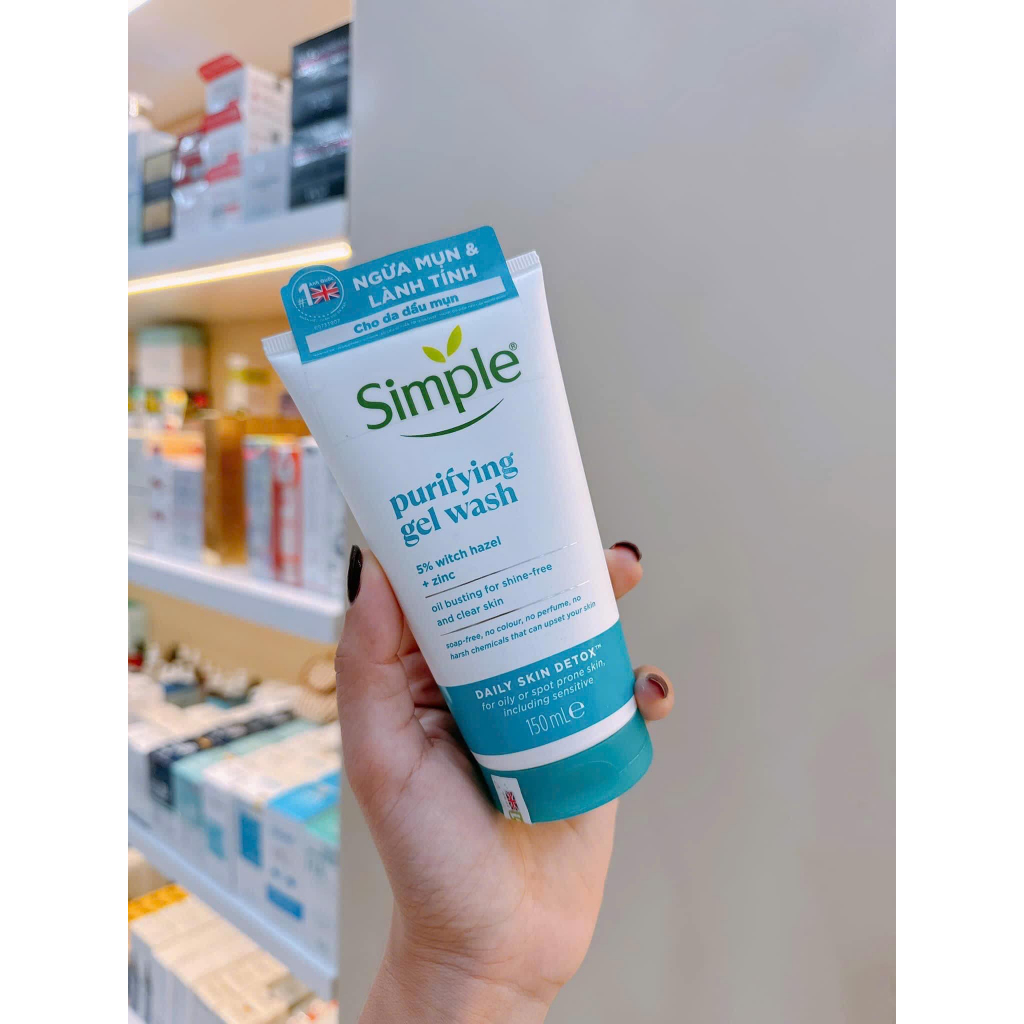 Gel rửa mặt Simple ngừa mụn giảm bóng nhờn Purifying Gel Wash 150ml kiềm dầu thanh khiết
