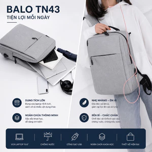 Balo Laptop TN43 15.6 Inch Chống Nước Có Cổng Sạc USB Đa Năng Đi Học Đi Làm Công Tác Du Lịch Nam Nữ Cao Cấp