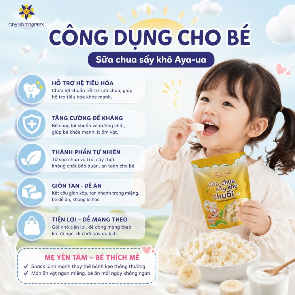 Sữa Chua Sấy Thăng hoa Aya-ua- Sữa chua khô Ăn Dặm Cho bé đa dang hương vị Bổ Sung Lợi Khuẩn (Gói 10g/16g)