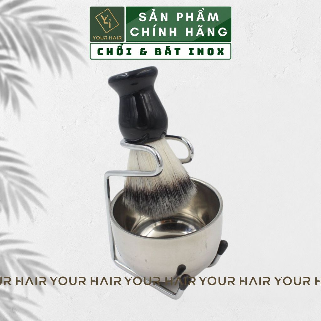 COMBO Chổi cọ tạo bọt + Bát đựng kem cạo râu + Giá đỡ Cọ INox
