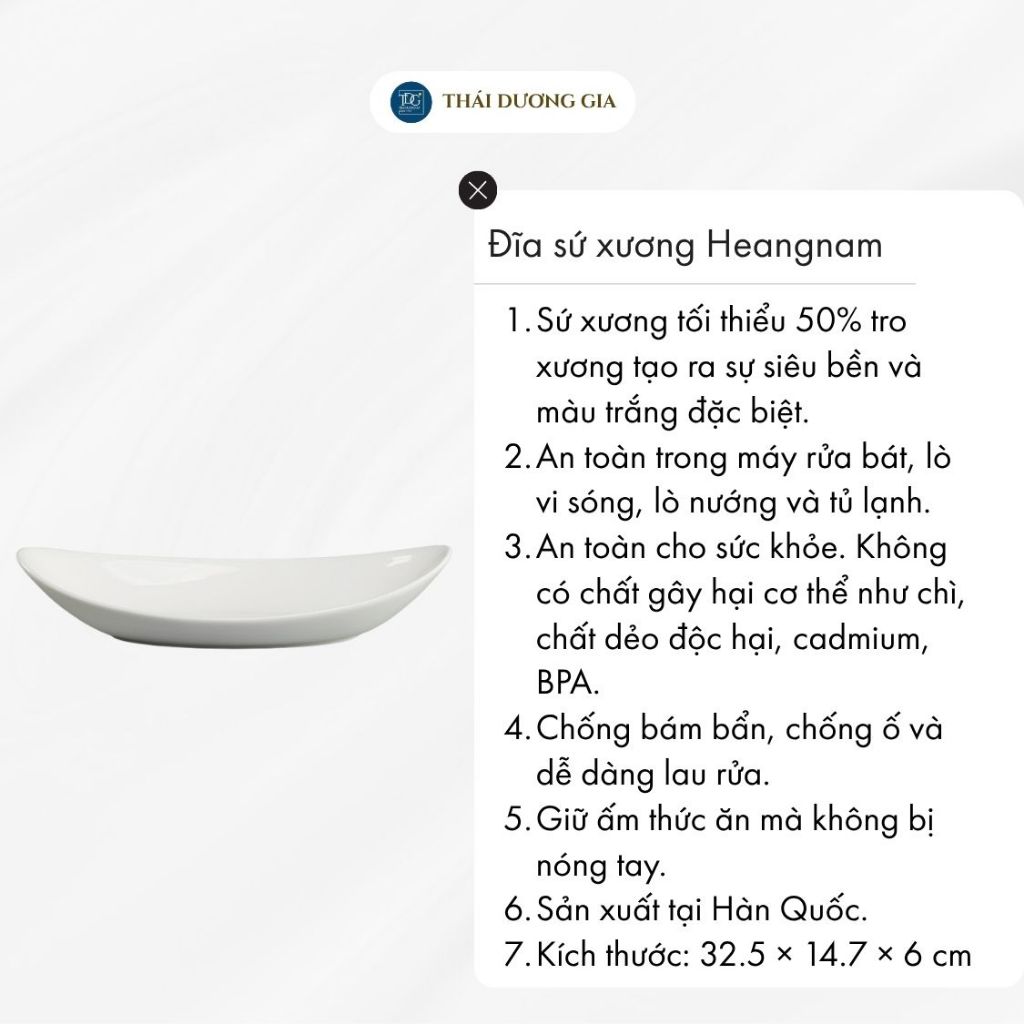 Đĩa dáng thuyền sâu lòng 32,5cm trắng sứ tro xương Hàn Quốc Haengnam MB-1152