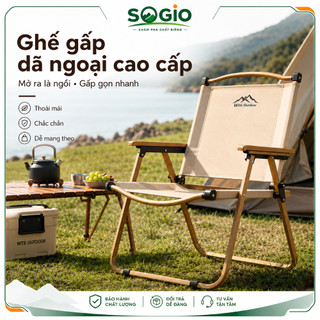 Ghế camping gấp gọn vân gỗ, vải dù cao cấp, tựa lưng êm, chịu lực 150KG, dùng dã ngoại ban công câu cá