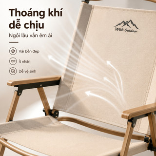 Ghế camping gấp gọn vân gỗ, vải dù cao cấp, tựa lưng êm, chịu lực 150KG, dùng dã ngoại ban công câu cá