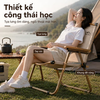 Ghế camping gấp gọn vân gỗ, vải dù cao cấp, tựa lưng êm, chịu lực 150KG, dùng dã ngoại ban công câu cá