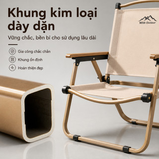 Ghế camping gấp gọn vân gỗ, vải dù cao cấp, tựa lưng êm, chịu lực 150KG, dùng dã ngoại ban công câu cá