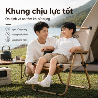 Ghế camping gấp gọn vân gỗ, vải dù cao cấp, tựa lưng êm, chịu lực 150KG, dùng dã ngoại ban công câu cá