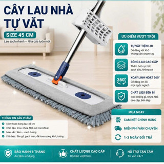 [2 Bông Lau] Cây Lau Nhà Tự Vắt Bông San Hô Siêu Sạch, Chổi Lau Nhà Tự Vắt Thông Minh Xoay 360 Độ