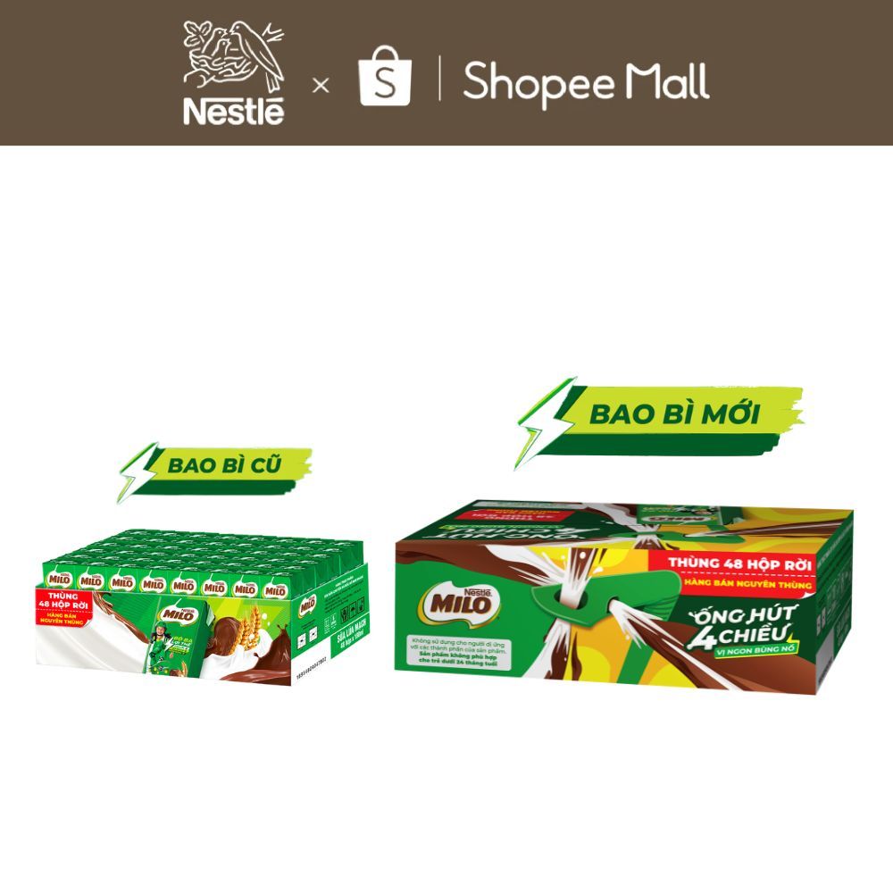 [Live][Phiên bản ống hút 4 chiều] Sữa Lúa Mạch Nestlé MILO 48x180ml Không Màng Co